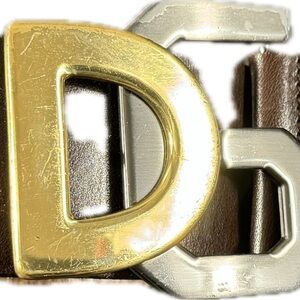 Dolce & Gabbana D&G Brown Leather Belt Gold & Silver Buckle